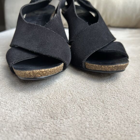 Pedro Garcia Maggie Black Suede Cork Heel Sandal Women EU 35.5 US 5.5 Slingback - Picture 8 of 16